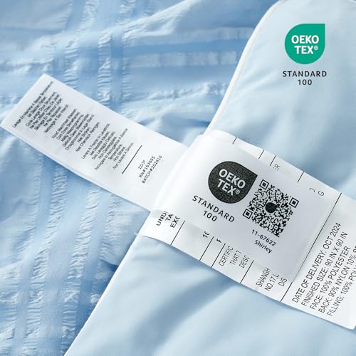 Cozy Bliss Cooling Comforter King Size Seersucker Plaid, Q-Max 0.4 Reversible Lightweight Cooling Blanket, Breathable Silk Smooth Summer Bedding Quilt for Hot Sleepers Night Sweats Blue