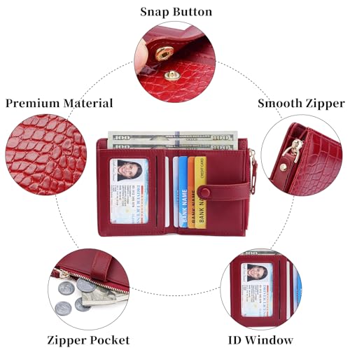 Image of Small Wallet for Women Leather Card Holder Bifold Ladies Wallets with Zipper Change Pocket ID Window