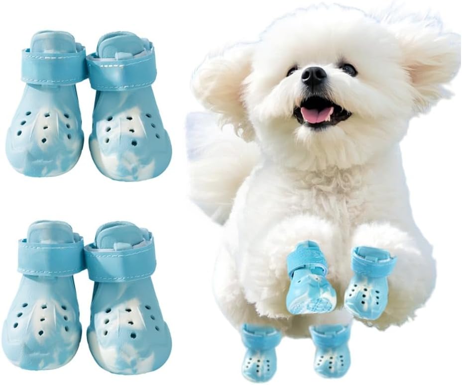 Dog Shoes Dog Shoes for Hot Pavement Non-Slip and Waterproof Dog Boots Easy-to-Clean Beach Outdoor Pet Boots (Blue (Fluorescent), Size 1)