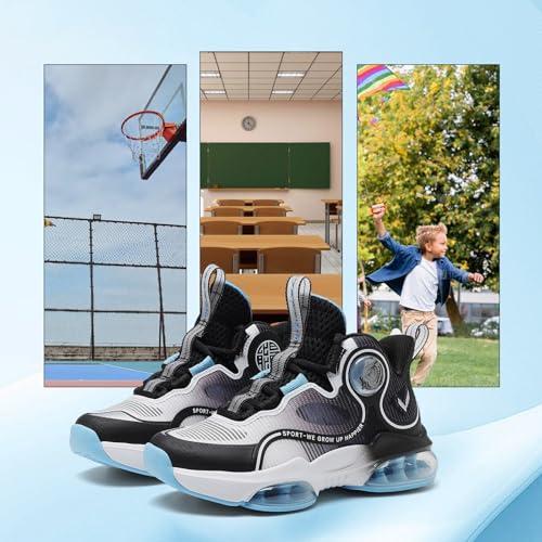 Image of VITUOFLY Kids Basketball Shoes Boys Sneakers Girls Mid-top Sports Shoes | Ankle protection, Non-slip TPR outsole, Cushioned shock-absorbing EVA midsole, Indoor outdoor sports for little & big kids