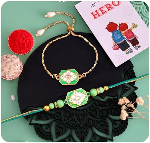 Lot De 3 Rakhi Avec Coffret Cadeau - Roli, Chawal, Cartes | Pour Frère Et Bhabhi, Style Punjabi En Soie