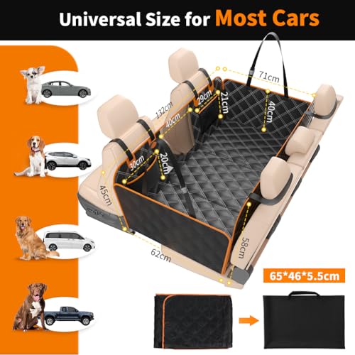 Image of KYG Hard Bottom Dog Hammock for Car, Back Seat Extender, Dog Car Seat Cover for Back Seat Waterproof with Mesh Window and Storage Pocket Travel Bed For Cars Medium SUVs