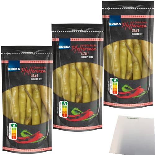Edeka Peperoni Pfefferonen scharf Handgepflückt 3er Pack (3x250g Packung) + usy Block