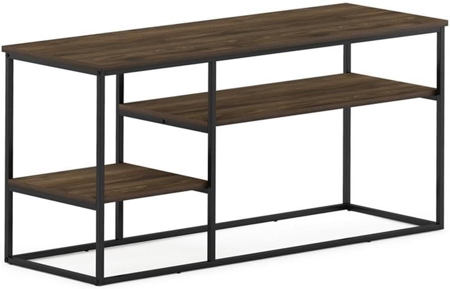 Pemberly Row Engineered Wood TV Stand, French Oak Gray Finish, 21.89"H x 45.16"W x 15.04"D, Fits TVs up to 50 Inches, 2 Shelves, Metal Frame, Modern Minimalist Design for Living Room or Media Storage