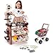 deAO Supermarket Playset for Kids Grocery Store Pretend Play Role Market Stall Toy Shop with Shopping Cart, Plays Kitchen Set for Toddlers,Best Outdoor Playset for Kids