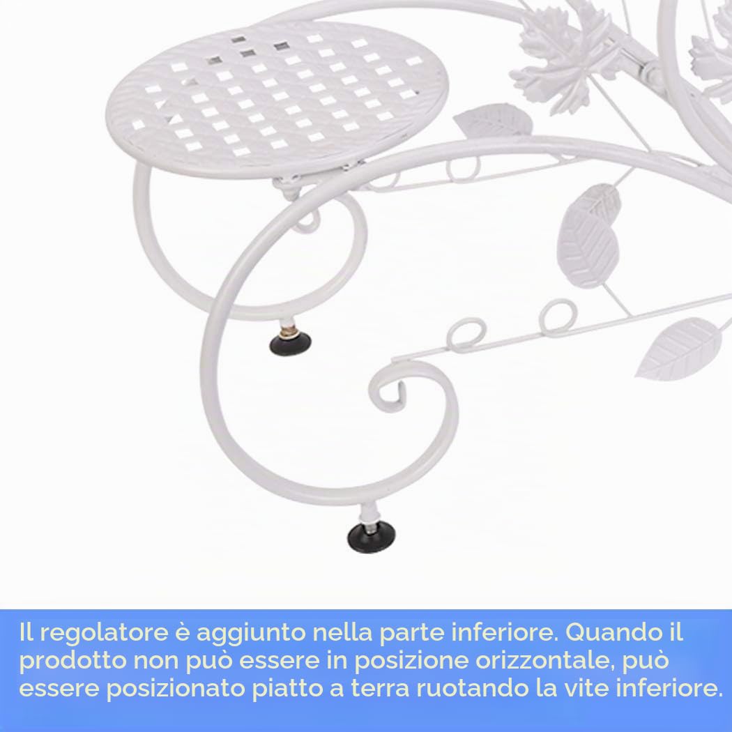UNHO Scaffale per Piante in Ferro battuto, portavasi da Balcone Porta Piante da Interno Bianco con 4 Ripiani portavasi da Esterno in Ferro espositore vasi per terrazza Giardino Patio 93x40x23 cm