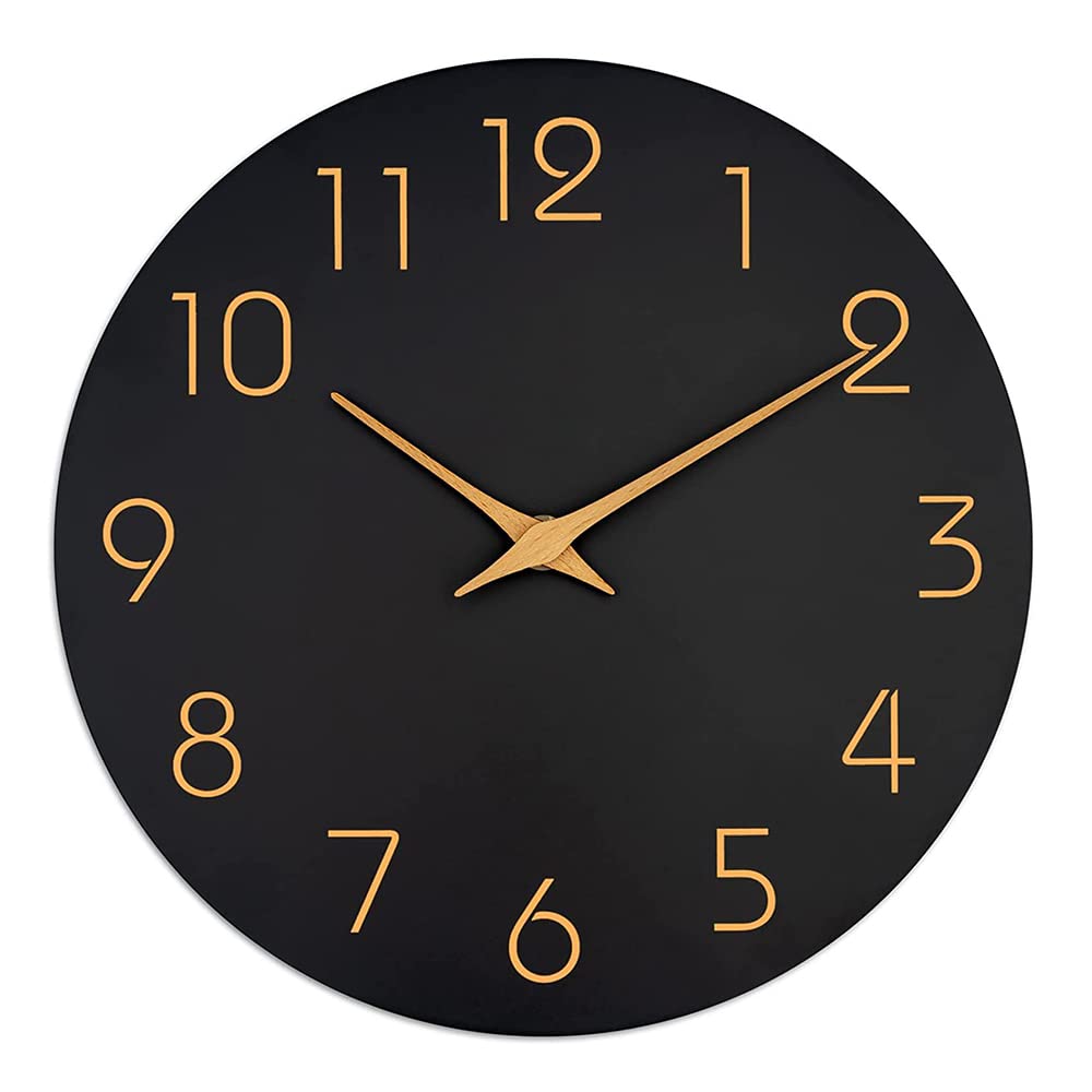 Dotbuy-Shop Black Wall Clock Silent Non Ticking, Round Battery Operated Modern Decorative Clocks Solid Color Arabic Numeral Quartz Wall Clock For Bedroom,Living Room, Home, Kitchen, Office (,10Inch)