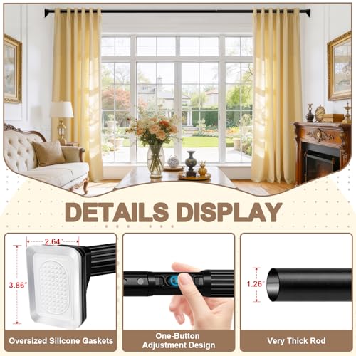 Image of YNL Tension Curtain Rod No Drilling, 41-86 Inch Heavy Duty Shower Curtain Rod, One-Click Adjustable Tension Rods for Bathroom /Patio /Window, Outdoor Rods, Renter Friendly, Non-Slip, Black