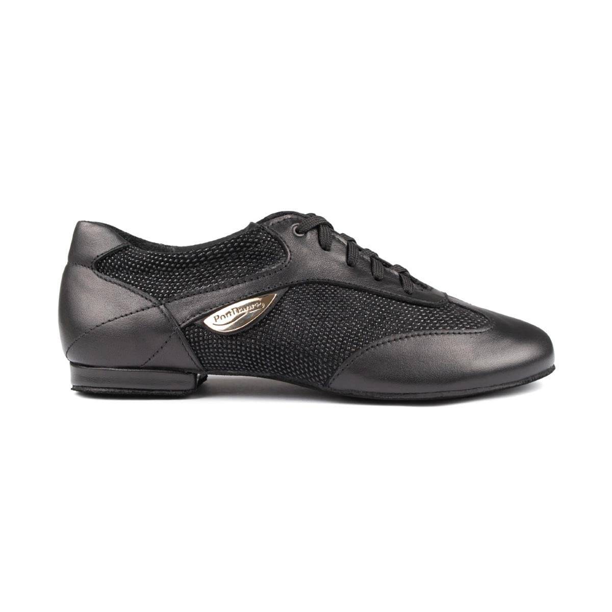 Portdance Damen Tanzschuhe PD07 - Leder/Beverly Schwarz - 1 cm Micro-Heel - Normalweite - Made in Portugal