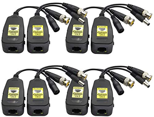 AAOTOKK Power Video Balun DC BNC a Cat5 RJ45 Transceptor Red HD-CVI/TVI/AHD/CVBS con Conector DC para 720P 960P 1080P 3MP 4MP 5MP 8MP CCTV Seguridad DVR Sistema Cámara Vigilancia(18cm-4Pairs)