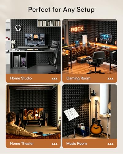 Image of SODOCT 4 Pack Large Pyramid Acoustic Foam Panels, 48 x 24 x 2 Inches High Density Sound Proof Foam for Walls, Professional Sound Absorbing Studio Panels for Home Theater, Recording (Black)