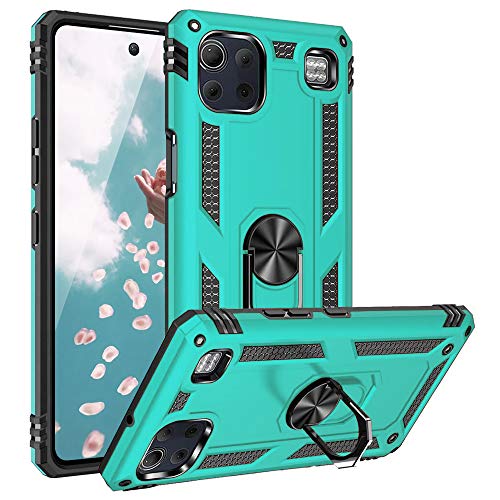 TJS Compatible with LG K92 5G Case, LG K92 Case, Metal Ring Kickstand Magnetic Support Heavy Duty Drop Protector Cover Phone Case (Teal)