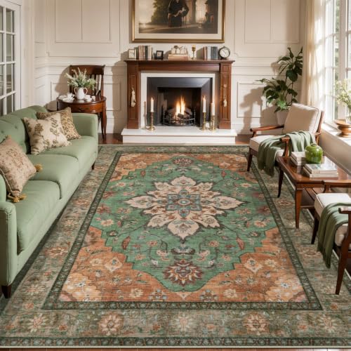 Image of Tangsoo 8x10 Washable Area Rugs for Living Room, Vintage Non Slip Large Rug
