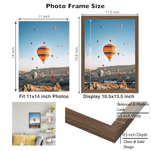 Image of JCJMY 11x14 Picture Frame Brown for Wall Hanging, Wall Mounting Horizontally or Vertically, 11 x 14 Wall Gallery Poster Photo Frame with Shatter Resistant Plexiglass, Brown