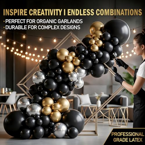 Image of Pro Duralatex Black Extra-Thick Balloons 100 Pack 12 inch | Black Balloons for Long-Lasting Professional Party Decorations, Large New Year Birthday Graduation Wedding Anniversary