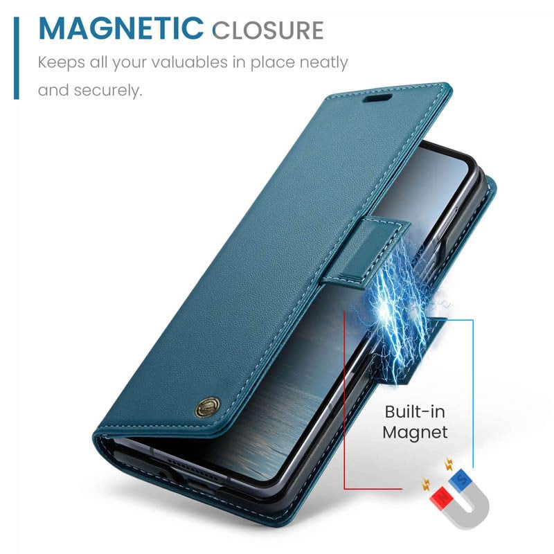 Image of ClickCase for Samsung Galaxy Z Fold 6 Elegant Faux Leather Wallet Flip Case Magnetic Closure Flip Cover for Samsung Z Fold 6 5G (Blue)