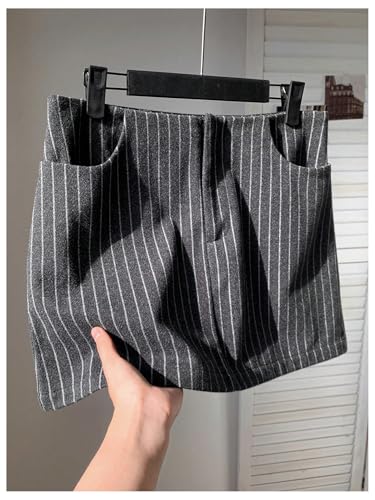 MakeMeChic Women's Striped Skirt Low Waist Work Business Mini Skirts with Pocket4