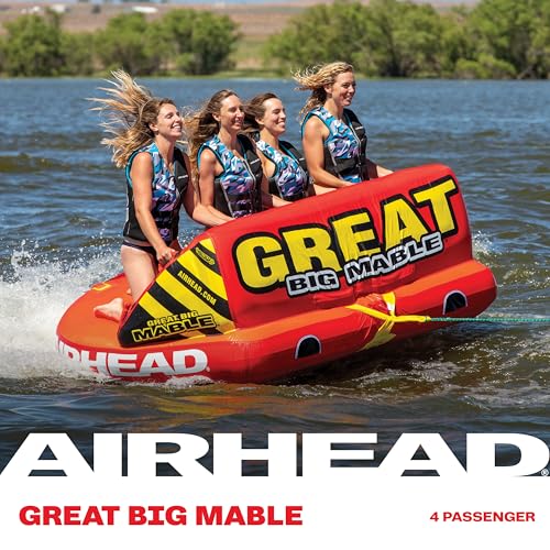 Image of Airhead Mable Towable Tube for Boating, 1-4 Rider Inflatable Boat Tube for Water Tubing, Heavy Duty Full Nylon Cover, EVA Foam Pads, Dual Tow Point, Patented Speed Safety Valve