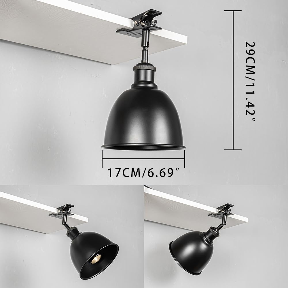 Verstellbare Klemmlampe mit E27-Fassung,1 Packung Leselampe mit 1,8 m Kabel, Dimmbar Nachttischlampe,Schreibtischlampe für Büro Heimgebrauch - 17x13CM Schwarz Lampenschirm- TD0603