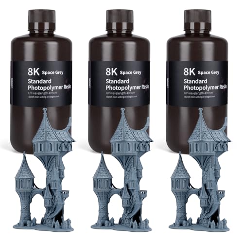 ELEGOO 8K Resina Impresora 3D de Fotopolímero Estándar UV 405nm Impresora 3D Resina de Curado UV Mejor para Saturn 2 8K LCD, 3000g Gris