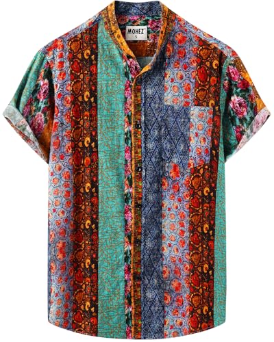 Men Hawaiian Shirt Floral Short Sleeve Shirts Summer Vacation Print Casual Button Down Beach Shirt
