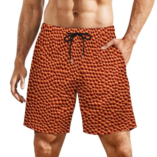 Orange Basketball Texture Beach Shorts for Men Swim Trunks Quick Dry Swim Shorts with Compression Liner Pocket