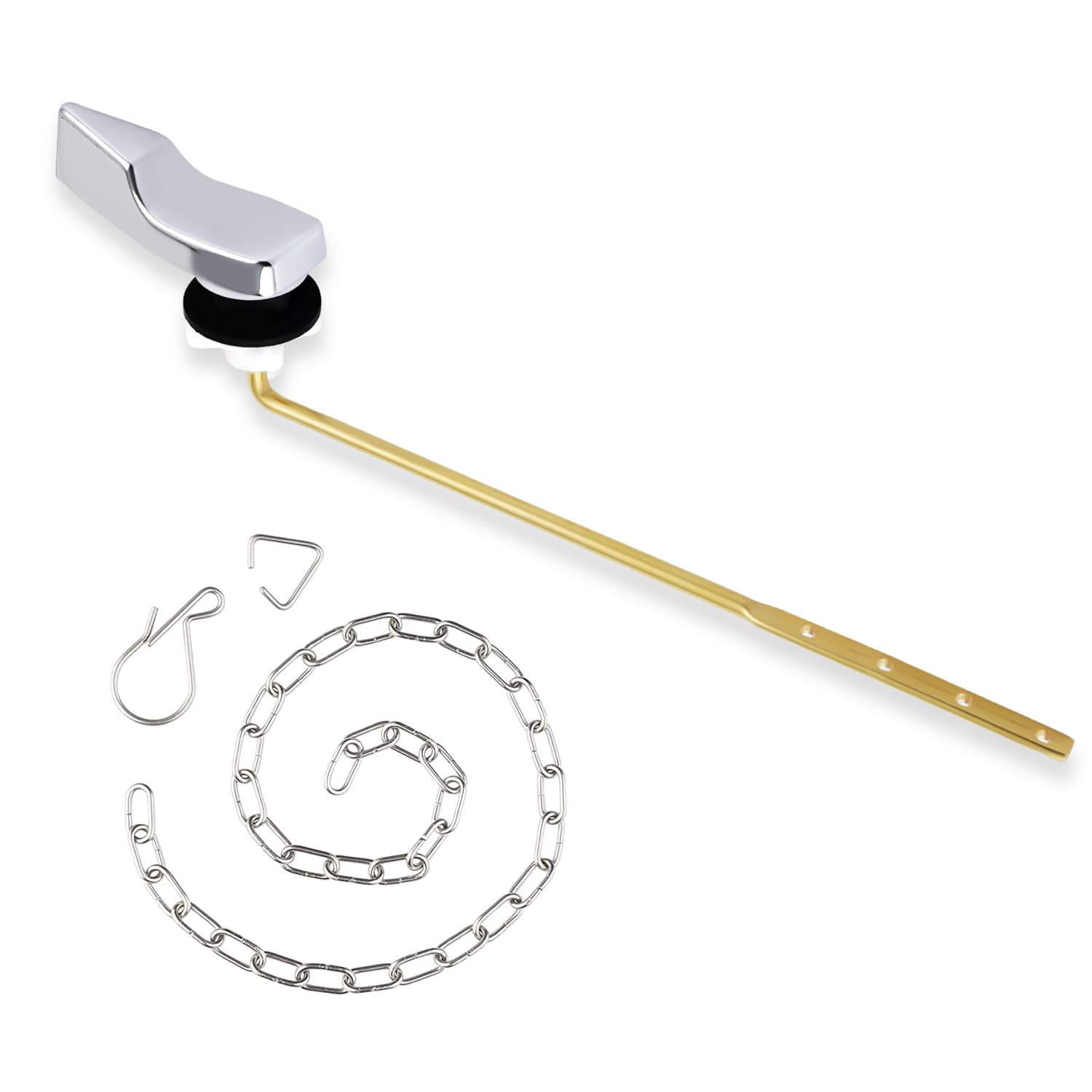 iFealClear Universal Metal Toilet Handle Replacement, Front Mount Toilet Flush Trip Lever Compatible with American Standard/Mansfield/TOTO/Kohler Toilets, Stainless Steel Flapper Chain, Chrome