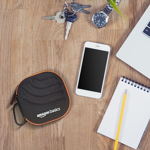 Amazon Basics Earphone Carrying Case - Multi Purpose Pocket Storage with Carabiner Hook, Travel Organizer for Earphones, Pen Drives, Memory Card, Cable (Black) 7 517u052B52L