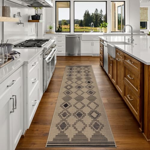 DECOMALL Juta Washable Runner Rug, Moroccan Non-Shedding Long Rugs for Hallway Walkway Long Kitchen, Earth 2’6”x9’