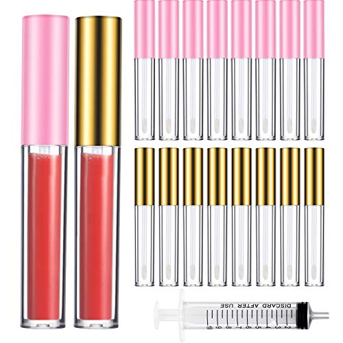 18 Pieces Empty Lip Gloss Tube Container Clear Mini Refillable Lip Balm Bottle with Plastic Syringe for DIY Makeup Lipstick Lip Sample Homemade Lip Balm, 3 ml