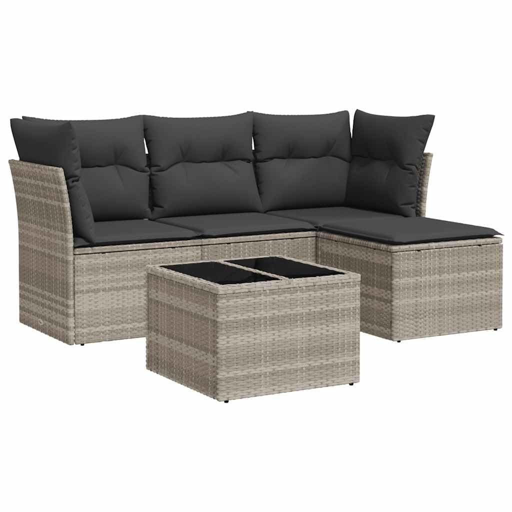 Set di 5 lounge da giardino, grigio chiaro, divano angolare in polyrattan, con spazio di archiviazione, 179 x 117 x 69 cm, resistente alle intemperie, per balcone, terrazza, giardino