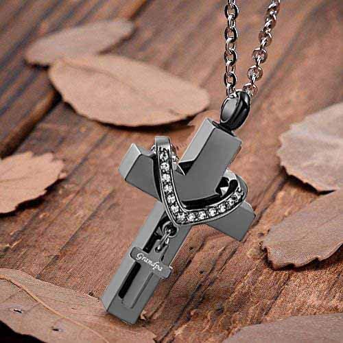 Black Cross Urn Necklaces for Ashes Cremation Crucifix Keepsake Memorial Pendant Necklace2