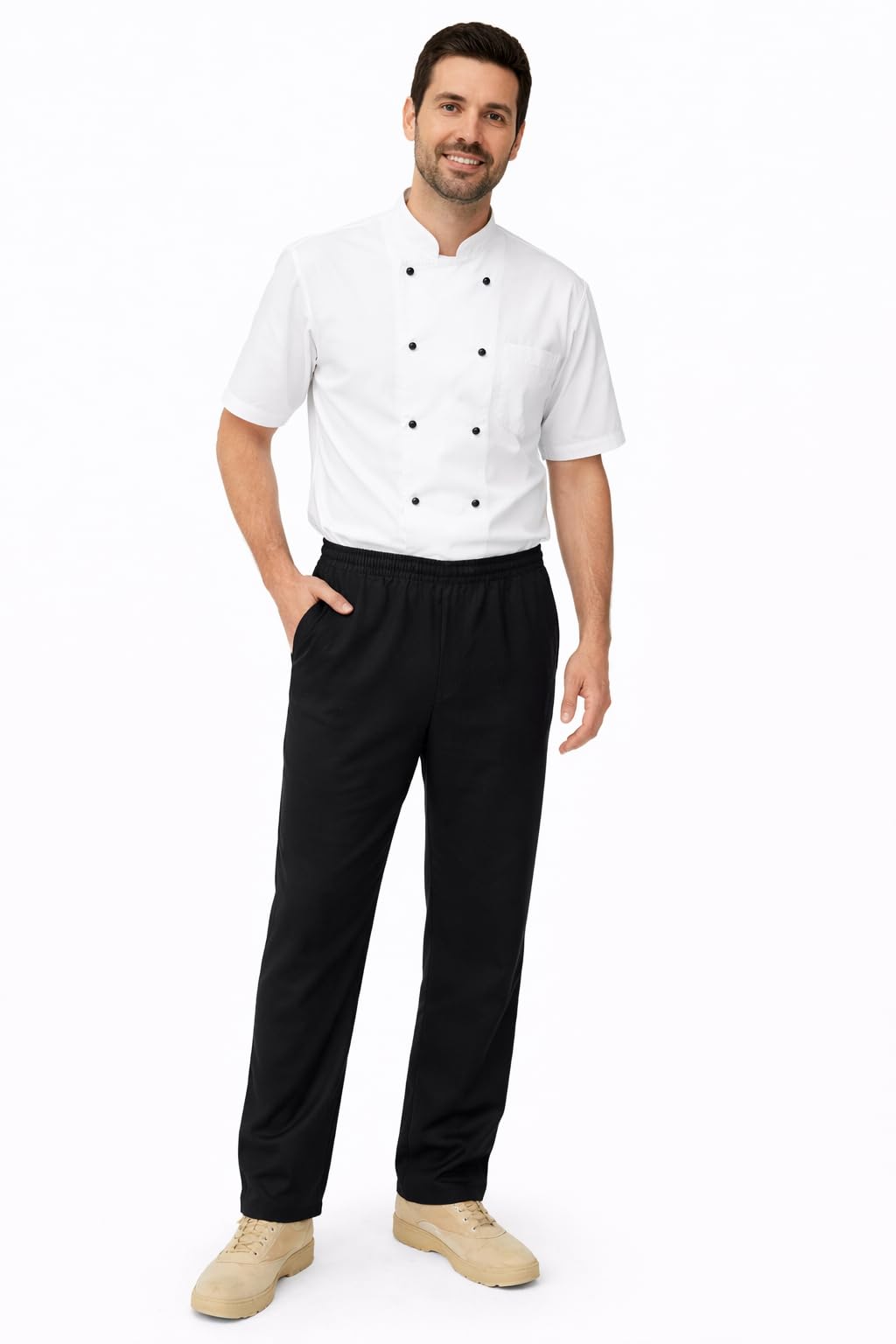 IBEX Pantalon de chef pour homme et femme - Pantalon de chef unisexe avec cordon de serrage - Pantalon de cuisine professionnel léger en polycoton (XS-5XL)