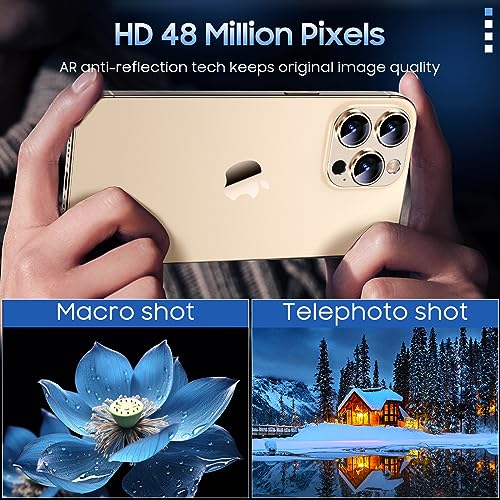 Image of Uyiton Compatible with iPhone 15 Pro /iPhone 15 Pro Max Camera Lens Protector, [Not Easy to Break][Strong Adsorption][Case-Friendly] Metal Tempered Glass Rear Camera Screen Cover - Gold Titanium