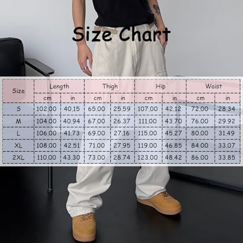 Men's Loose Cargo Pant Sexy Low-Rise Straight Casual Trendy Hip-Hop Adjustable Waist Denim Pants with Pockets4