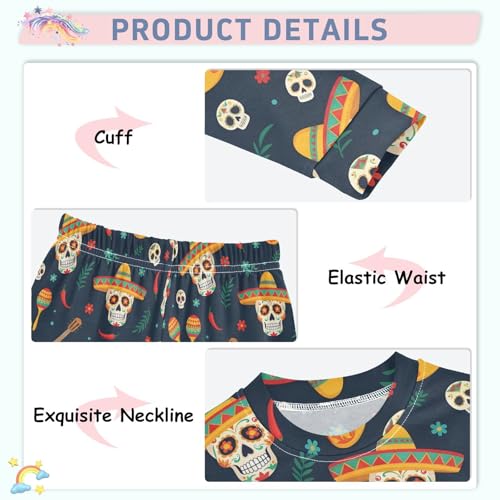 Pajama Sets Long Sleeve Day Of The Dead Pattern Skull Soft Comfy Sleepwear 2 Piece PJS 3-8T4
