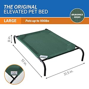 Coolaroo Gale Pacific The Original Cooling Elevated Dog Bed, Indoor and Outdoor, Large, Brunswick Green, 51.00" x 31.50" x 8.00" Coolaroo Gale Pacific The Original Cooling Elevated Dog Bed Indoor and Outdoor Large Brunswick Green 5100 x 3150 x 800