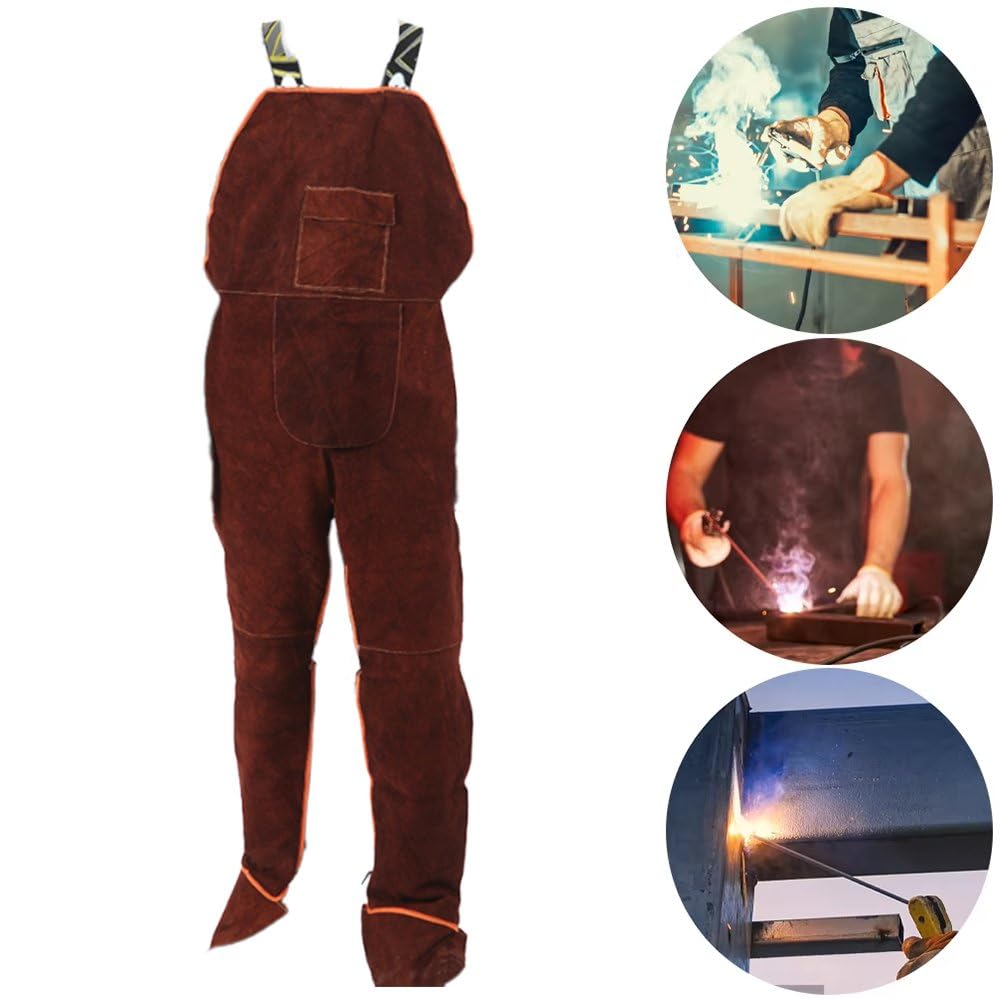 Dianzan Grembiule in Pelle per Uomo, Grembiule Lavoro in Pelle di Vacchetta Monopezzo con Bretelle E Gamba Divisa, Grembiule Ignifugo, Abbigliamento Lavoro Resistente all'Usura per Saldatori