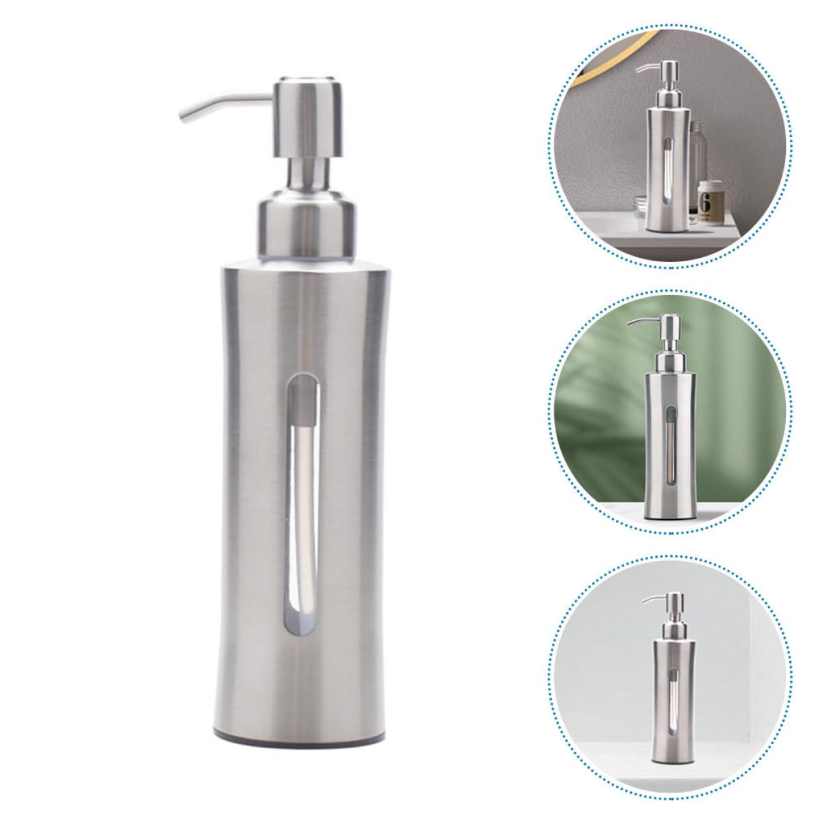 Dispenser di Sapone le Mani in Acciaio Inox 304 Ricaricabile, Bottiglia da Bagno Trasparente Erogatore Manuale a Pressione, per Cucina, Bagno e Lavanderia