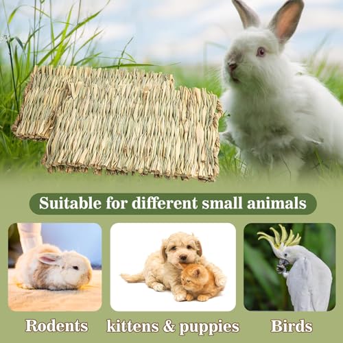 Sukh 2 Pcs Rabbit Grass Mats - Natural Hay Woven Bunny Rabbit Bad Cage Mats Pet Bedding Cooling Sleeping Nesting & Toys For Hamster Bunny Chinchilla Guinea Pig Mouse Bird And Other Small Animal thumb #5