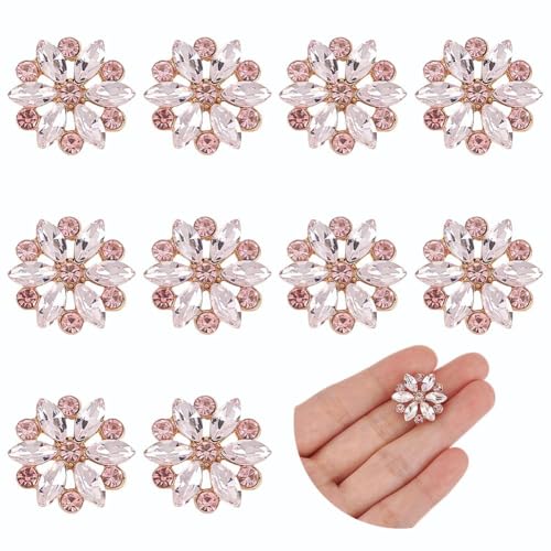 FINGERINSPIRE 10PCS Rose Rhinestone Shank Buttons - 20mm Diameter Flower Shape for Sewing DIY Clothes & Hat Decoration