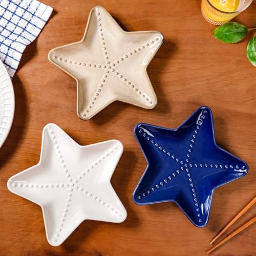 Image of Nestasia Set of 3 Starfish Ceramic Serving Plates | Microwave & Dishwasher Safe, BPA-Free, Ocean-Inspired Dinnerware |Ideal for Appetizers, Snacks, Gifting, Serving, Decor (Multicolour)