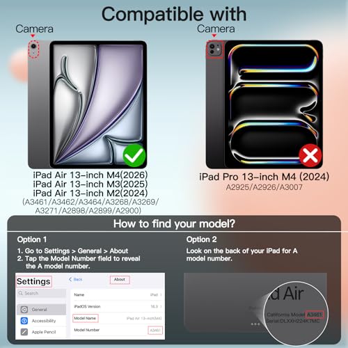 Image of JETech Cover Case for iPad Air 13-Inch M4 /M3 /M2 (2026 /2025 /2024), Slim Stand Hard Back Shell Smart Cover with Auto Wake /Sleep (Purple)