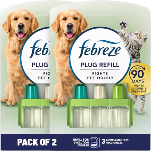 Febreze 3Volution Plug-In PET Odour Fighter Refill Pack of 2 x 20ml Long-Lasting Odour Removal & Fresh Scent Compatible with Febreze 3Volution Diffusers