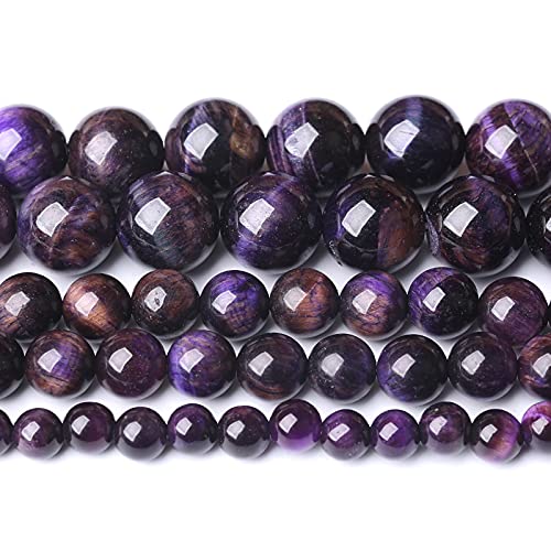 Natural Purple Tiger Eye Beads Round Loose Stone Beads Energy Gemstone Healing Power For Jewelry Making 8Mm 46Pcs 15" #TOP1