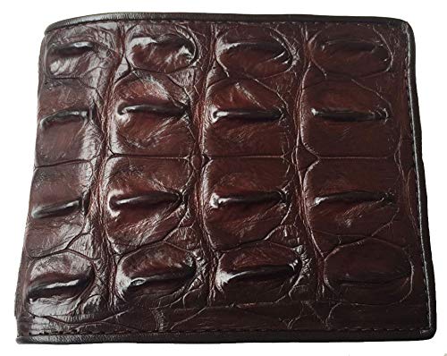 Julie Genuine Real Backbone Crocodile Skin Leather Man Bifold Dark Brown Wallet