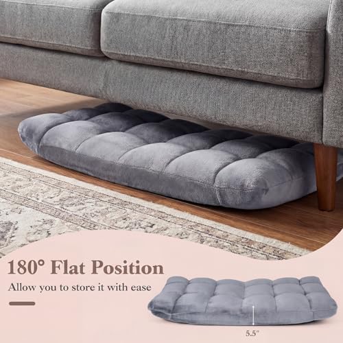 Image of Giantex Folding Floor Chair with Back Support, 14 Adjustable Position, Padded Sleeper Bed, Couch Recliner, Gaming Video Chairs for Adults, Meditation, Living Room (Gray)