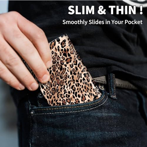 Slim Wallet for Men, Pop Up Card Holder RFID Blocking Metal Wallet Leopard Print 03 Design Holds Up to 9 Cards, Pop Up wallet for Notes and Coins and Debit Cards4