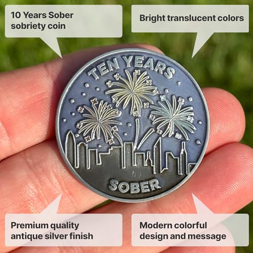 Image of The Achieve Mint 10 Years Sober Token | Ten Years Sober Chip | Non-AA Gift, Non-Religious Medallion for Men and Women Celebrating Sobriety