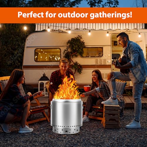 16.5" Smokeless Fire Pit with Air Switch, 304 Stainless Steel Wood Burning Fireplaces, Portable Outdoor Bonfire Pit for Camping, Bonfires